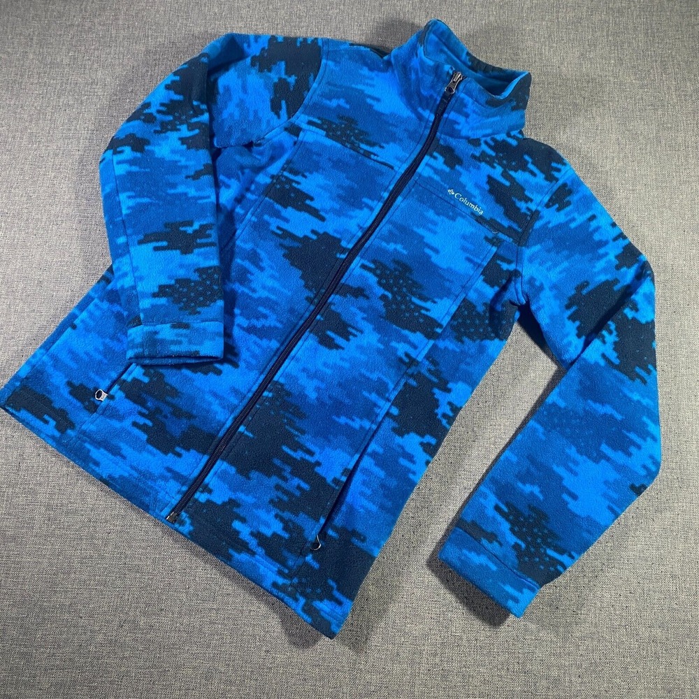 Columbia Mens Steens Mountain Full Zip Fleece Jacket Youth Size Large Blue Camo